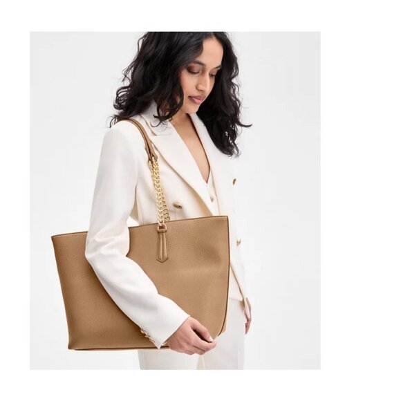 INC International Concepts Zoiey chain strap women's XL tote bag -English Walnut - Picture 2 of 8